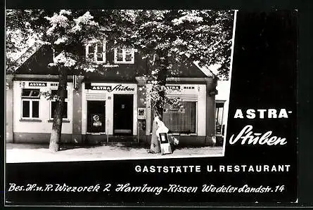 Vertreterkarte Hamburg-Rissen, Gaststätte und Restaurant Astra-Stuben, H. und. R. Wiezorek