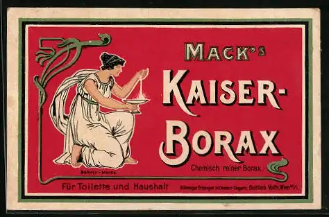 Vertreterkarte Wien, Mack`s Kaiser Borax, Chemisch reiner Borax