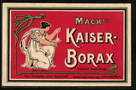 Vertreterkarte Wien, Mack`s Kaiser-Borax, Chemisch reiner Borax für Toilette und Haushalt