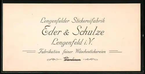 Vertreterkarte Lengenfeld i. V., Lengenfelder Stickereifabrik Eder & Schulze