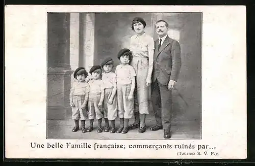 Vertreterkarte Une belle Famille francaise, commercants ruines par...