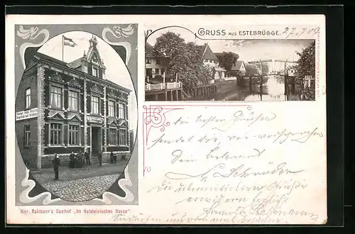 AK Estebrügge, H. Rahmanns Gasthof Im Holsteinischen Hause, Brücke
