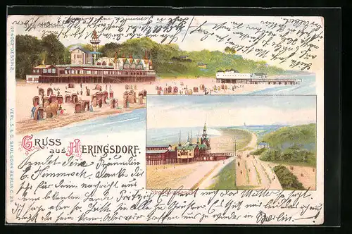 Lithographie Heringsdorf, Strandcasino, Strandpromenade