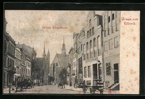 AK Lübeck, Grosse Burgstrasse mit Geschäften