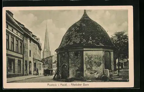 AK Rostock, Altstädter Born gegen Kirchturm