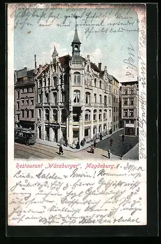AK Magdeburg, Restaurant Würzburger, Strassenbahn
