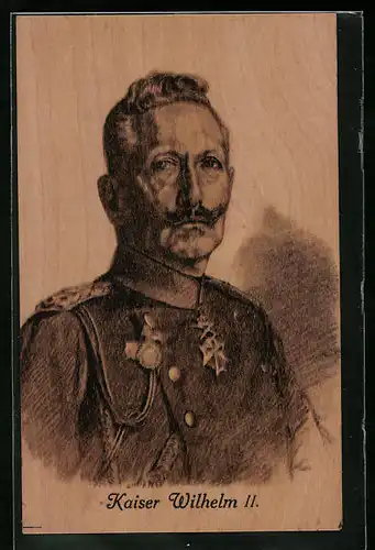 Holz-AK Portrait von Kaiser Wilhelm II.
