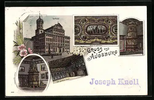 Lithographie Augsburg, Rathaus, Inneres goldner Saal, Decke