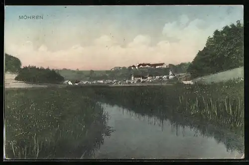 AK Möhren, Blick von einem Fluss auf den Ort