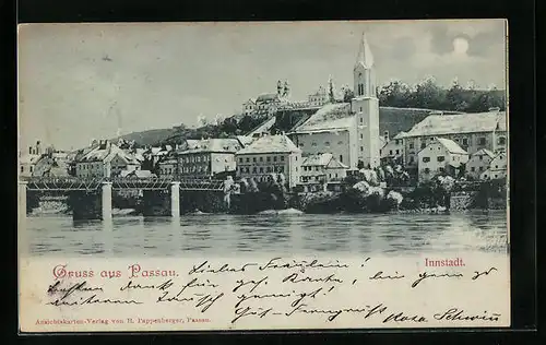 Mondschein-AK Passau, Innstadt und Brücke