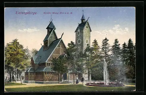 AK Brückenberg, Kirche Wang mit Fontäne