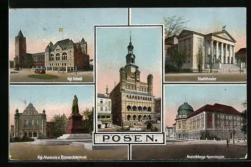 AK Posen / Poznan, Ansiedelungs-Kommission, Kgl. Akademie, Schloss