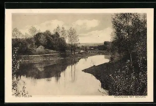 AK Bad Polzin, Brodesee mit Brücke