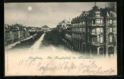 AK Strassburg, Der Broglieplatz bei Mondschein