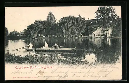AK Strassburg, Fuchs am Buckel, Uferpartie mit Ruderboot
