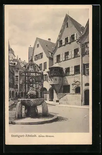 AK Stuttgart, Altstadt, Geiss-Strasse mit Denkmal