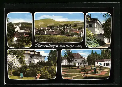 AK Dürmentingen, Ortspartie mit Kirche, Minigolf-Anlage, Totalansicht