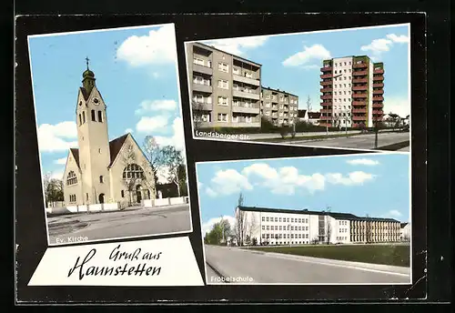 AK Haunstetten, Landsberger Strasse, Fröbelschule, Ev. Kirche