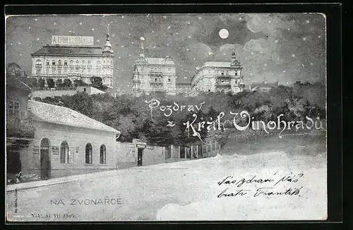 AK Praha-Kral. Vinohrady, Ortspartie bei Mondschein