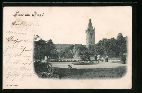 AK Prag / Praha, Der Karlsplatz mit Springbrunnen