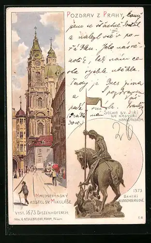 Lithographie Prag / Praha, Malostransky Kostel sv. Mikulase, Bratri Klussenbergove