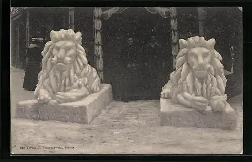 AK Löwenstatuen am Eingang, Eisplastik