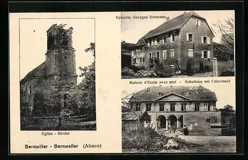 AK Bernweiler, Kirche, Schulhaus mit Unterstand