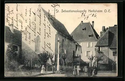 AK Herlisheim, Christusdenkmal bei der St. Sebastianuskapelle