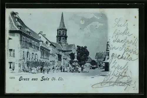 Mondschein-AK Sulz, Gasthof am Marktplatz