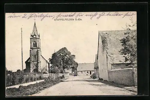 AK Staffelfelden, Strassenpartie mit Kirche