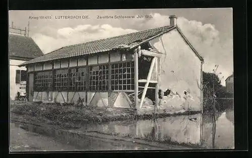AK Lutterbach, Zerstörte Schlosserei 1915