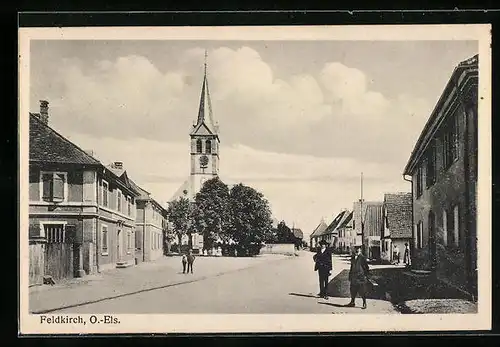 AK Feldkirch, Strassenpartie mit Kirche