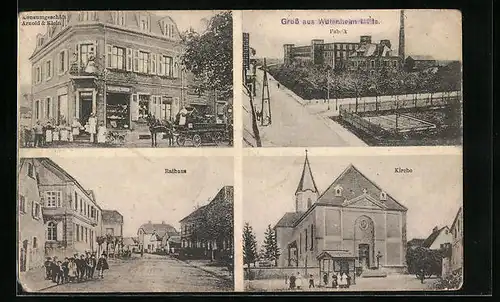 AK Wittenheim, Geschäft Arnold & Klein, Fabrik, Rathaus