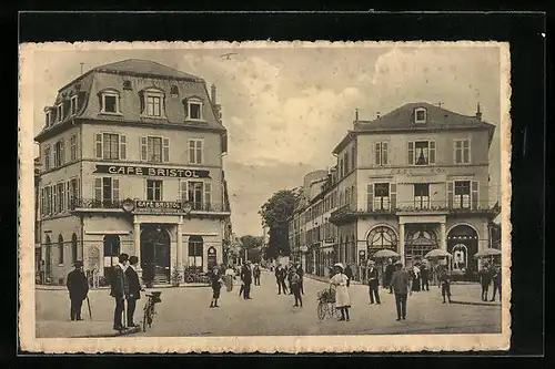 AK Mülhausen, Neuquartierplatz mit Cafe Bristol und Cafe Moll