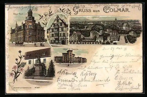 Lithographie Colmar, Neue Post, Kopfhaus, Jäger-Kaserne
