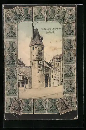 AK Mülhausen, Am Bollwerk, Deutsche Briefmarken