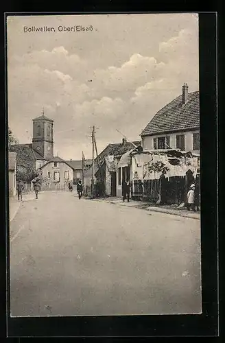 AK Bollweiler, Strassenpartie mit Kirchblick