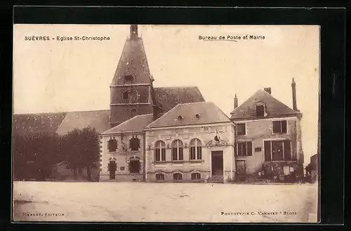AK Suèvres, Eglise St-Christophe, Bureau de Poste et Mairie
