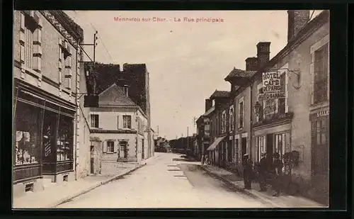 AK Mennetou-sur-Cher, La Rue principale, Strassenpartie