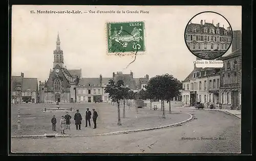 AK Montoire-sur-le Loir, Vue d`ensemble de la Grande Place, Chateau de Malitourne