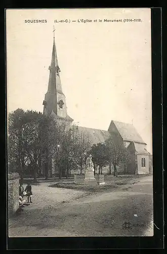 AK Souesmes, L`Eglise et le Monument (1914-1918)