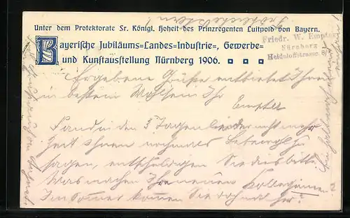 Künstler-AK Nürnberg, Jubiläums-Landes-Ausstellung 1906, Frauen mit Zahnrad, Wappen und einem Löwen