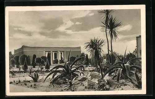AK Essen, Grosse Ruhrländische Gartenbau-Ausstellung Gruga 1929, Subtropischer Garten mit Römischem Haus
