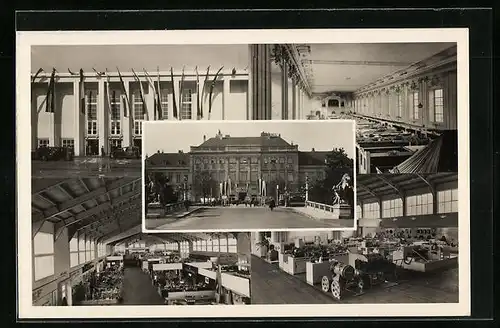 AK Wien, Wiener Internationale Messe 1946, Messehalle mit Strassenbahn, Innenansichten