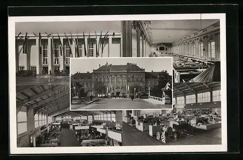 AK Wien, Wiener Internationale Messe 1948, Messehalle mit Strassenbahn, Innenansichten