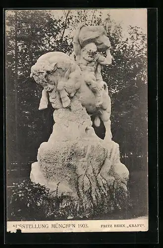 AK München, Ausstellung 1908, Gruppe Kraft von Fritz Behn