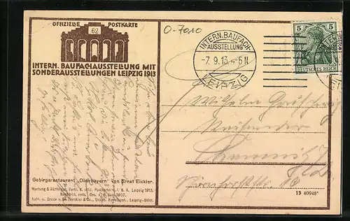 AK Leipzig, Internationale Baufachaustellung 1913, Gebirgsrestaurant Oberbayern von Ernst Eickler