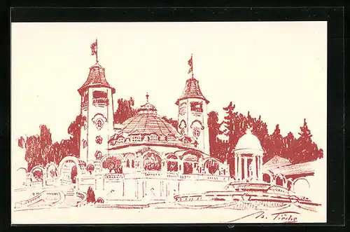 Künstler-AK Bern, Schweiz. Landesausstellung 1914, Pavillon mit Türmen