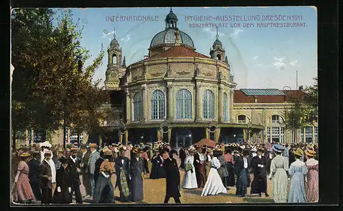 AK Dresden, Intern. Hygiene-Ausstellung 1911, Konzertplatz vor dem Hauptrestaurant