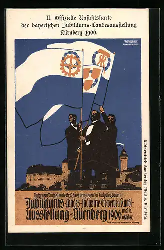 AK Nürnberg, Bayerische Jubiläums-Landesausstellung 1906, Drei Fahnenträger